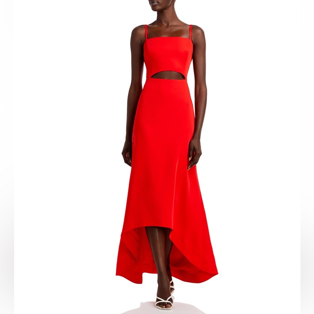 AQUA - Square Neck Dress with Waist Cut Out - Bright Red
